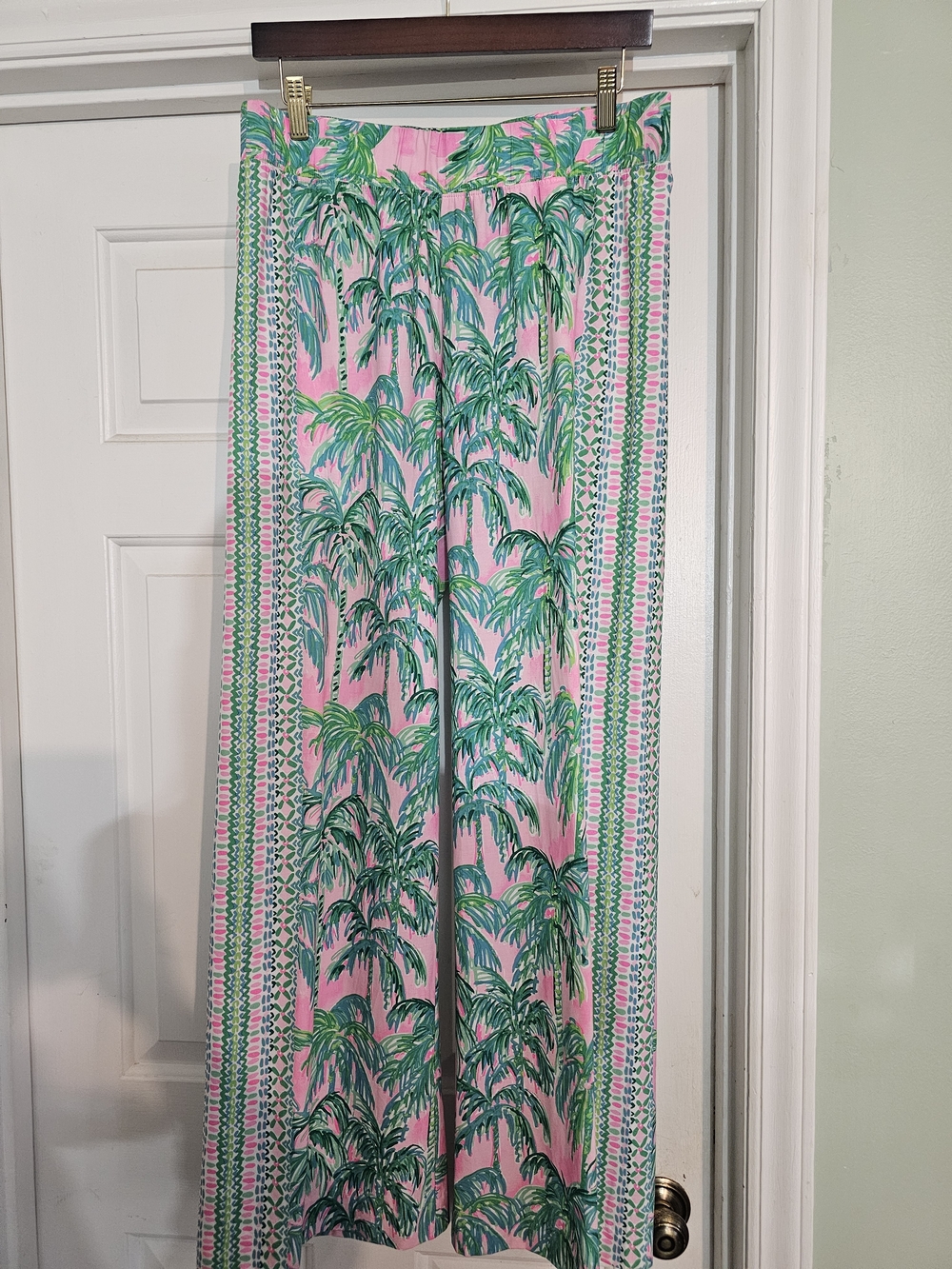 Lilly Pulitzer Pink Tropical Palm-Print Wide Leg Pants